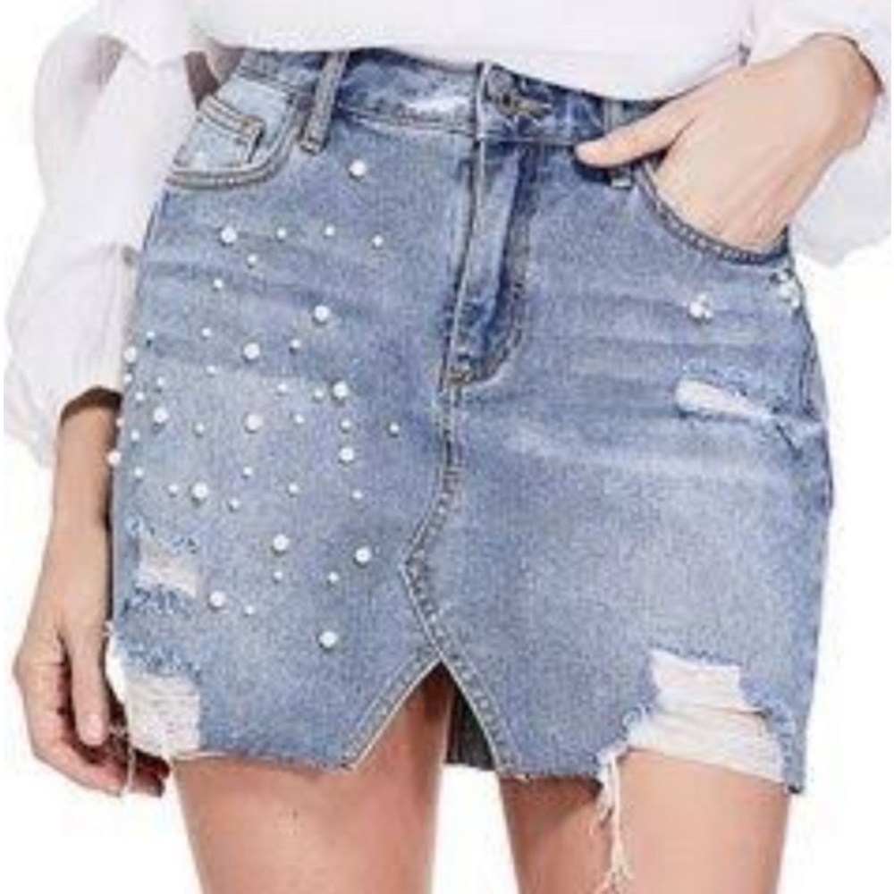 Guess Denim Pearl Mini Skirt
